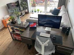 Tidy Modern Workstation Setup Work From Home Office Apartment Living Room Design Home Room Design Home Office Setup