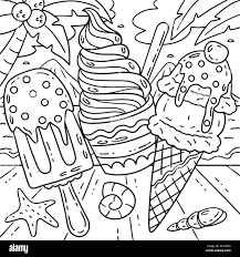 Ice Cream Double Scoop, and Popsicle Coloring Page Stock Vector Image & Art  - Alamy