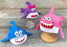 Instead of buying one online, try making your unique and interesting diy crochet shark slippers pattern using your crochet hooks and ball yarns for this winter! Shark Family Hats Pattern By Heidi Yates Crochet Character Hats Crochet Shark Crochet