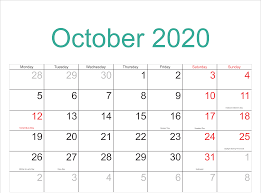 October Calendar 2020 Blank Template In 2020 Calendar Template Holiday Calendar Calendar Word