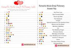 Plus, learn bonus facts about your favorite movies. Free Printable Romantic Movie Emoji Pictionary Quiz