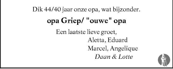 William (Wim) Griep ✝ 4 maart 2012 • overlijdensbericht en condoleances
