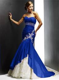 Blue And White Ruched Mermaid Blue Wedding Dress Royal Red Wedding Dresses Red Ball Gowns