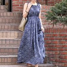 Jual Bluelans Women Fashion Boho Floral Sleeveless Long Dress Summer Maxi Evening Party Skirt Xl Blue Online Desember 2020 Blibli