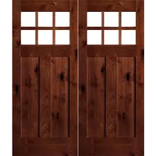 Krosswood Doors 72 In X 96 In Craftsman Knotty Alder Wood Clear 6 Lite Red Chestnut Stain Right Active Double Prehung Front Door Phed Ka 550 60 80 134 Ra Rc Alder Wood Front Door Knotty Alder