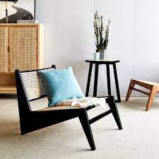 Rattan And Wood Lounge Chair Accent Chair In Black Wood Lounge Chair Black Lounge Chair Rattan Lounge Chair