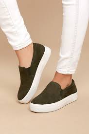 Steve Madden Gills Olive Suede Leather Slip On Sneakers Slip On Sneakers Sneakers Outfit Slip On