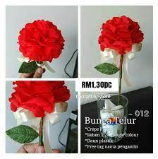 Buat pengantin perempuan terutamanya bagi mereka yang kreatif dan menginginkan sentuhan peribadi dengan mengubah sendiri atau diy bunga. 012 Bunga Telur Crepe Bunga Kertas Bunga Telur