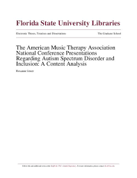 The American Music Therapy Association National Conference Presentations  Regarding Autism Spectrum Disoder and Inclusion