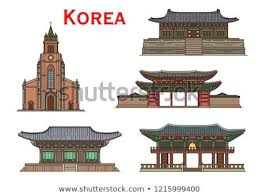Korean Travel Landmarks Vector Icons Of Asian Ancient Architecture Roman Catholic Myeongdong Cathedral Bell Tower Ancient Korea Landmark Buildings Landmarks