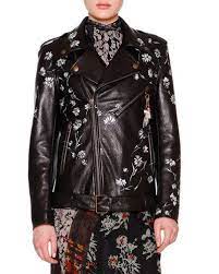 W0dz8 Etro Hand Painted Leather Biker Jacket Black Multi Genuine Leather Jackets Studded Leather Jacket Leather