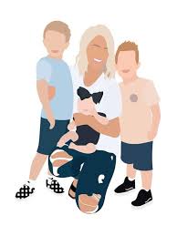 Family Portrait Illustration 3 People Custom Digital Art Faceless Family Print Wall Decor Prin Portrait Illustration Family Art People Illustration