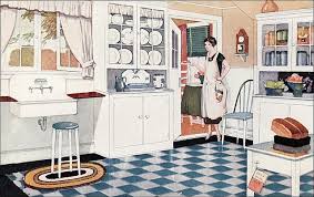 Traditionally, kitchen cabinets are mounted on walls. 1925 Kitchen Ad For Valspar Paint Vintage House Vintage Interiors Vintage Home Decor