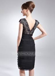 Sheath Column V Neck Knee Length Chiffon Lace Cocktail Dress With Ruffle 016008240 Vestido De Cocktail Chiffon Chiffon Renda