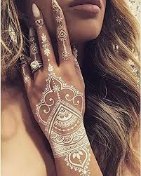 White Henna Temporary Tattoo Stickers 40 Designs In 2020 White Henna Designs White Henna Tattoo Henna Designs