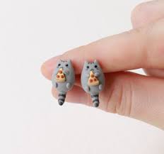 Pusheen And Pizza Earrings Kawaii Cat Stud Earrings Cat Anime Etsy Cat Earrings Studs Cat Accessories Cute Polymer Clay