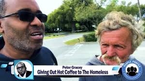 Peter Gracey, People Profile Vice President Warms Up The homeless with hot  coffee.