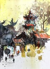 Thian Hock Keng Temple Singapore Watercolour 38 X 28cm Original Painting Cityscape Painting Painting Sacred Art Illustration of artistic, chinese painting ideas watercolor design 45 trendy ideas. pinterest