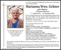 Traueranzeigen von Marianna Grüner