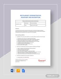 Administrative assistant job summary 1. Restaurant Administrative Assistant Job Description Template Google Docs Word Apple Pages Template Net