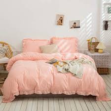 Amazon Com Merryword Pink Bedding Light Pink Ruffle Duvet Cover Set Solid Washed Microfiber Ruffled Fringe Design Soft Pink Girls Bedding Sets King 1 Duvet Cover 2 Ruffled Pillow Shams King Pink Home