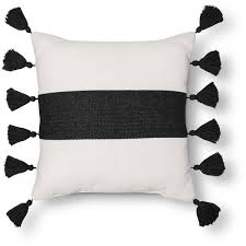 Black And White Throw Pillow With Tassels Threshold Striped Tassel Pillow Black Target 20 Via Polyvore Featuring Home Home Decor Throw Pillows Black Pillows White Accent Pillow Blue Pillows