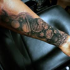 Incredible Painted Black And White Solar System Tattoo On Arm Tattooimages Biz