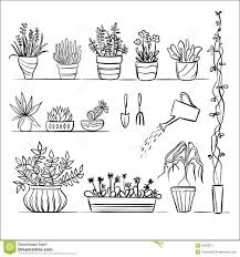 Black And White Plant Pots Clipart Illustration About Pot Plants And Tools Sketch Hand Drawing Set Gardening Vector Collection Illustration Of Isolat Plant Drawing Plant Sketches Plant Tattoo