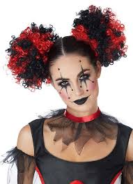 Black And White Clown Makeup Red Black Curly Clown Puffs Wig Candy Apple Costumes Pop Culture Clown Hair Creepy Clown Makeup Clown Makeup