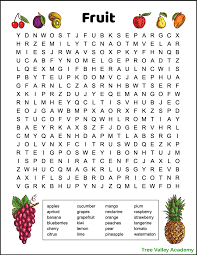 And, to add something extra, each word search puzzle features a trivia question. Difficult Fruit Word Search For Kids Tree Valley Academy
