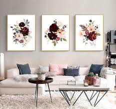 Blush And Burgundy Flowers Art Set Printable Burgundy Blush Etsy In 2021 Wall Decor Bedroom Home Wall Art Wall Art Pictures