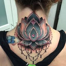 Popular flower tattoos for women. Lotus Flower Neck Tattoo
