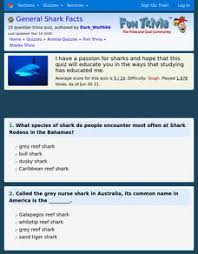 Funtrivia has been the #1 source for online quizzes for over 20 years. General Shark Facts Trivia Quiz Interactive For 4th 8th Grade Lesson Planet
