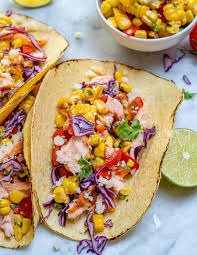 Can i use salmon for fish tacos. Salmon Tacos With Corn Salsa Recipe Healthy Fitness Meals