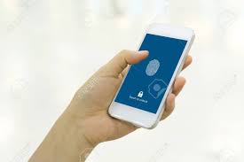 Cash in on other people's patents. Hand Holding Smartphone And Scan Fingerprint Biometric Identity For Unlock Her Mobile Phone Stock Photo Picture And Royalty Free Image Image 120892627