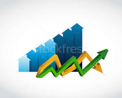 Blue Bar Chart And Up And Down Arrow Chart Stock Photo