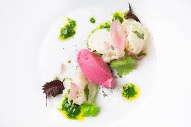 Ceviche Vom Kabeljau Mit Shiso Sorbet Ceviche Kabeljau Lebensmittel Essen