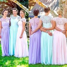 Cap Sleeve Small Round Neck Chiffon Lace Top Long Bridesmaid Dresses Wg409 Pastel Bridesmaid Dresses Glamorous Bridesmaids Dresses