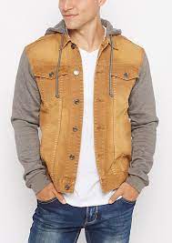 Cognac Wash Hooded Jean Jacket Streetwear Men Outfits Hooded Jean Jackets Stylish Jackets