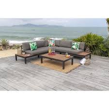 hana salon de jardin en bois d acacia canape modulable avec une table basse structure en aluminium canape jardins en bois canape modulable fauteuil angle