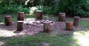 Always position a fire pit away from any. Diy Fire Pit Log Stump Stools The Blog At Fireplacemall