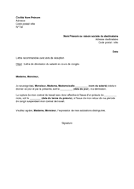 Retour tardif de congés payés ou de congé parental. Lettre De Demission Du Salarie En Cours De Conges Modele De Lettre Gratuit Exemple De Lettre Type Documentissime