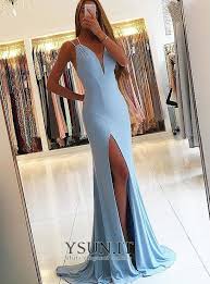La gonna si presenta a sirena con strascico a terra. Abito Da Sera Lungo Spacco Coscia Alto Spacco Davanti Estate V Scollo Www Ysun It