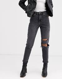 Great savings free delivery / collection on many items. Topshop Mom Jeans With Rips In Washed Black Asos