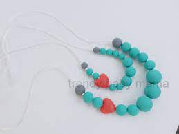Mommy And Me Teething Necklace Set Nursing Silicone Sensory Baby Chew Beads Orange Heart Love Beads Turquoise Gr Teething Necklace Necklace Set Baby Chew Beads