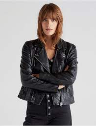 Black Trapunto Stitch Moto Lucky Brand Leather Jacket Girl Leather Outerwear Lucky Brand