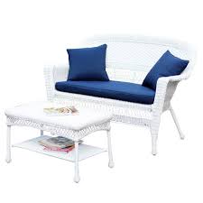 Check out our wicker table set selection for the very best in unique or custom, handmade pieces from our shops. Jeco Wicker Patio Love Seat And Coffee Table Set In White With Blue Cushion W00206 Lcs011