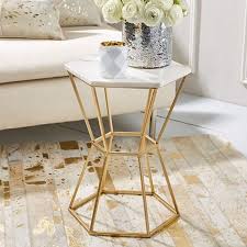 Hexagonal Marble Top Accent Table With Gold Base Materials Marble Metal Marble Tables Design Marble Top Accent Table Marble Furniture