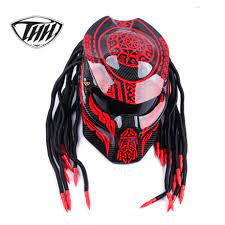 プレデター ヘルメット バイク フルフェイス カーボンファイバー predator s m l xl xxlサイズ 映画 キャラクター アニメ エイリアン 高性能 赤色ledライト搭載 迫力のあるデザインでバイクに乗るのがより楽しみになります 仲間たちと同じ プレデターヘルメット