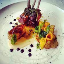 Summer Lamb With Rosemary Caramel Sauteed Pumpkin Carrots Zucchini Green Asparagus Peach Sweet Potatoe Apple And Sobrasada Terrine Pumkin Puree And Port Food Presentation Food Plating Fine Dining Recipes